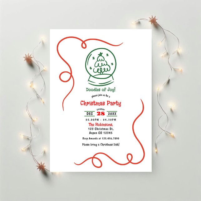 Dörrar av Joy! Stollig Hand plockade jul Party Inbjudningar (Doodles of Joy! Whimsy Hand Drawn Christmas Party Invitation)