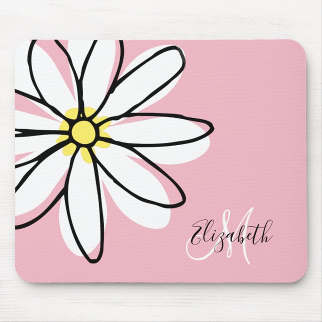 Dörrdragd Daisy Vit Rosa Monogram Cute Musmatta (Framsidan)