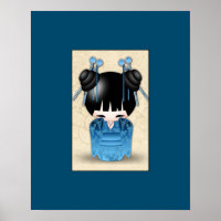 Dörren Cute Japanskt Kokeshi, blå