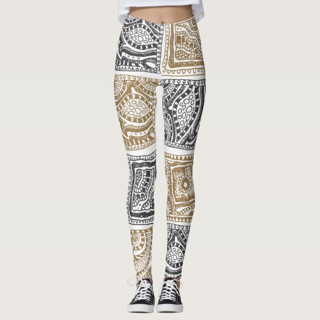 Dörrgeometri, vintagens abstrakt mönster. leggings (Framsida)
