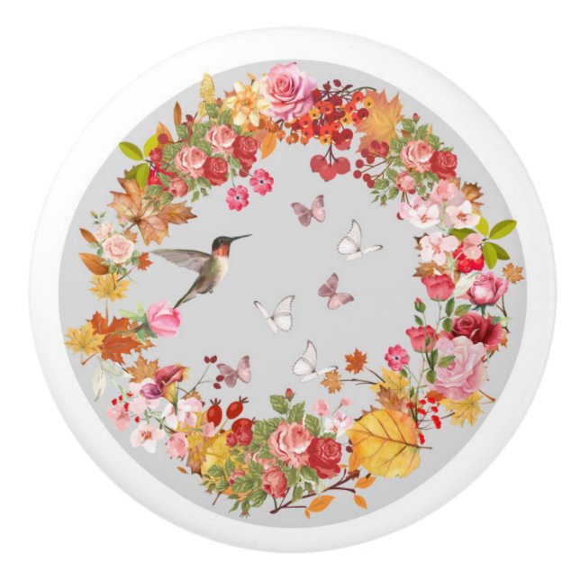 Dörrhandtag, keramiska - grått-blommigt knopp (Framsidan)