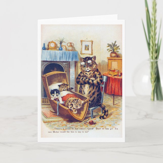 Dörrkatt och Baby Cat, Louis Wain Kort (Framsida)