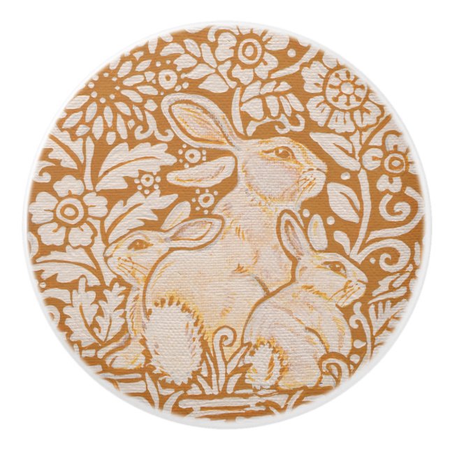 Dörrknapp för vit kanin i guld-Gult Knopp (Framsidan)