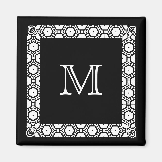 Dörrmarkör för svart och vitt monogrammat magnet (Framsidan)
