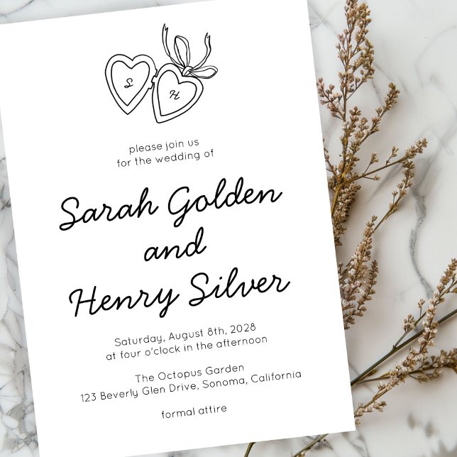 Dörrsketch Modern ANPASSNINGSBAR för Whimsical Hea Inbjudningar (Whimsical Heart Locket Doodle Sketch Modern CUSTOM Invitation
)