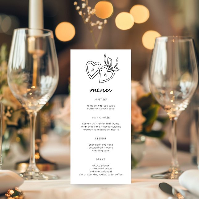 Dörrsketch Modern ANPASSNINGSBAR för Whimsical Hea Meny (Whimsical Heart Locket Doodle Sketch Modern CUSTOM Menu
)