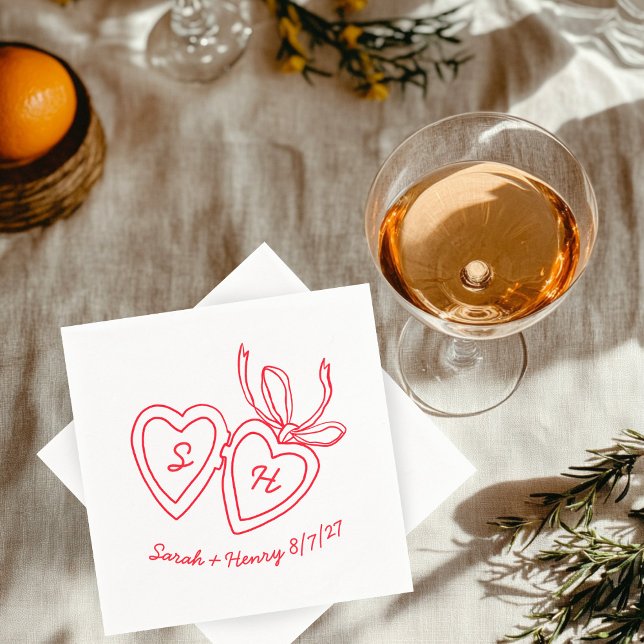 Dörrsketch Modern ANPASSNINGSBAR för Whimsical Hea Pappersservett (Whimsical Heart Locket Doodle Sketch Modern CUSTOM Napkins red White
)