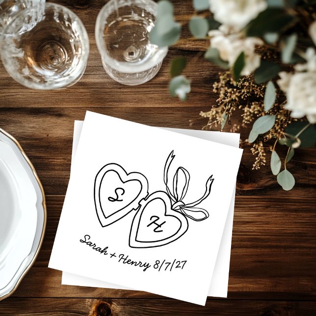 Dörrsketch Modern ANPASSNINGSBAR för Whimsical Hea Pappersservett (Whimsical Heart Locket Doodle Sketch Modern CUSTOM Napkins
)