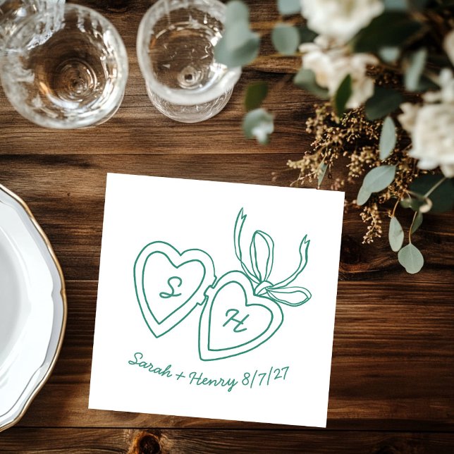 Dörrsketch Modern ANPASSNINGSBAR för Whimsical Hea Pappersservett (Whimsical Heart Locket Doodle Sketch Modern CUSTOM Napkins
)