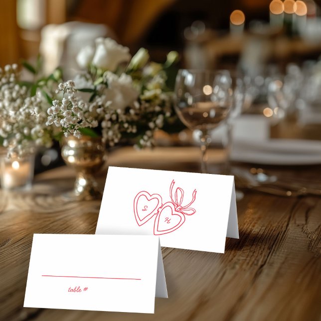 Dörrsketch Modern ANPASSNINGSBAR för Whimsical Hea Placeringskort (Whimsical Heart Locket Doodle Sketch Modern CUSTOM Place Card
)