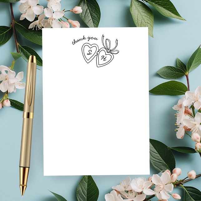 Dörrsketch Modern ANPASSNINGSBAR för Whimsical Hea Tack Kort (Whimsical Heart Locket Doodle Sketch Modern CUSTOM Thank You Card
)