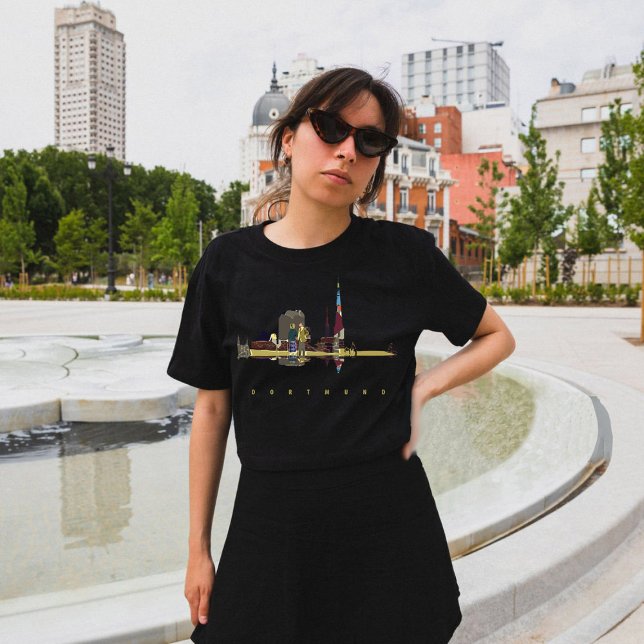 Dortmund Landmark Tower Golden Glow Resa T Shirt (Dortmund, Germany, black t-shirt for women)