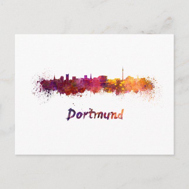 Dortmund skyline in watercolor vykort (Framsida)