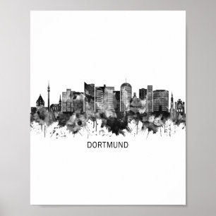 Dortmund Tyskland Skyline BW Poster