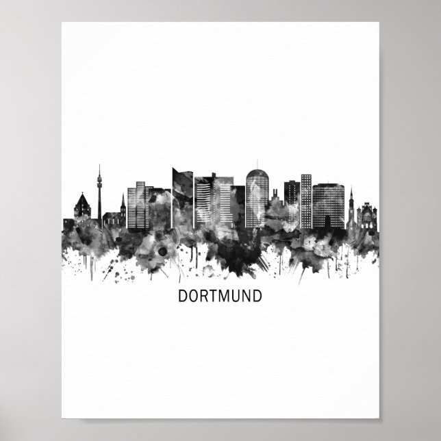 Dortmund Tyskland Skyline BW Poster (Framsidan)