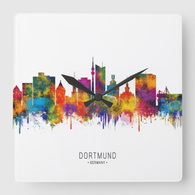 Dortmund Tyskland Skyline Fyrkantig Klocka (Framsida)