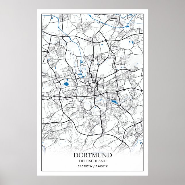 Dortmund Tyskland Stadskarta Resa Enkel Poster (Framsidan)