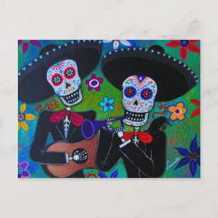 Dos Amigos Dia de los Muertos Mariachi Vykort