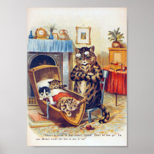 Dosing Cat and Baby Cat, Louis Wain Poster
