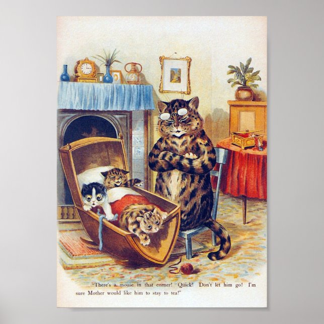 Dosing Cat and Baby Cat, Louis Wain Poster (Framsidan)