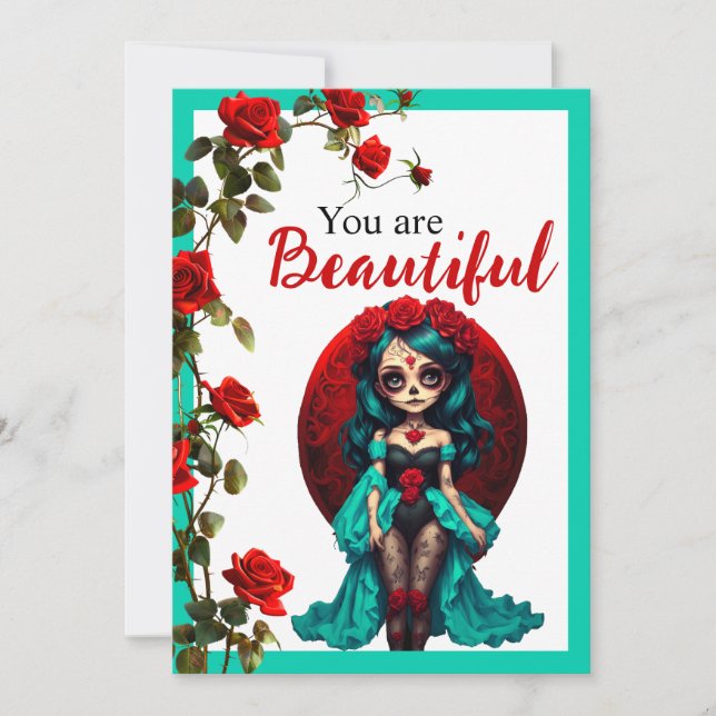 Döskallar av Röd ros och skalsocker Tack Kort (Framsida)