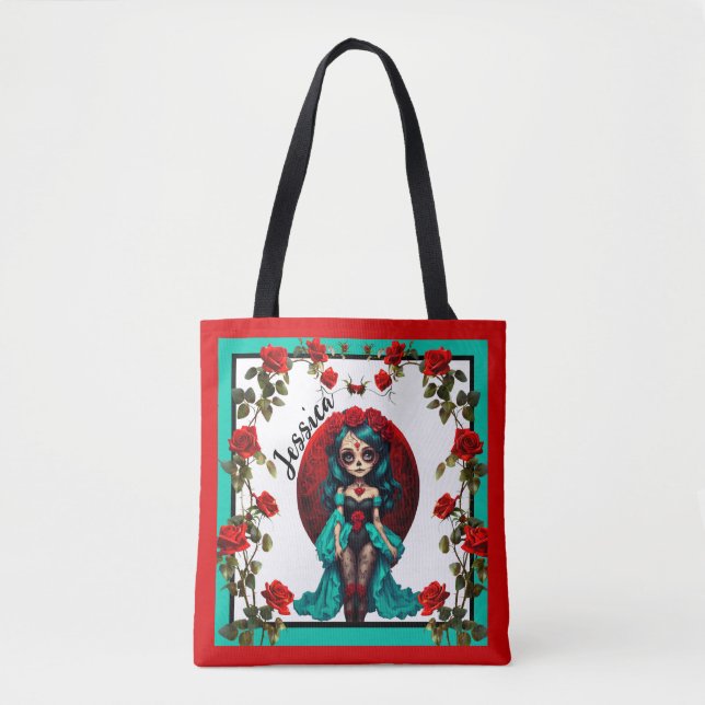 Döskallar av Röd ros och skalsocker Tygkasse (Framsida)