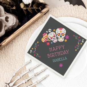 Döskallar av socker Dia de Muertos Theme Födelseda Pappersservett