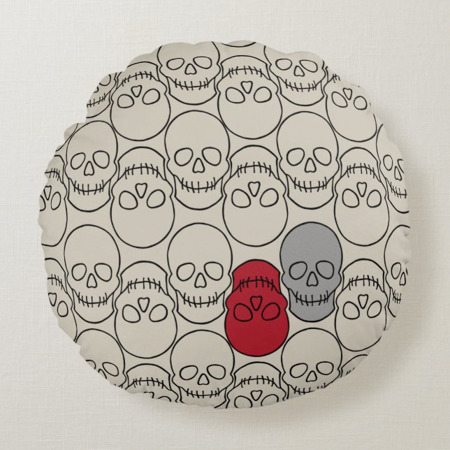 Döskallar - Benvit och Fladdermus Black Rund Kudde (Framsidan)