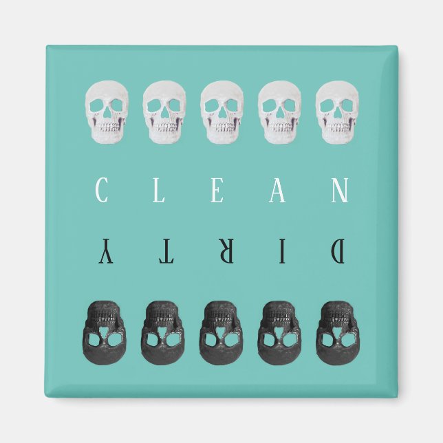 Döskallar Clean Dirty Teal Grönt Dishwasher Magnet (Framsidan)