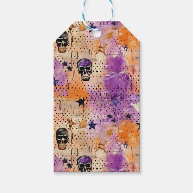 Döskallar Dots Stars Boho Abstrakt Mönster Hallowe Presentetikett (Framsidan)