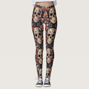 Döskallar, fjärilar och blommor leggings