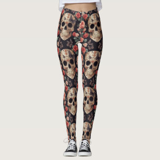 Döskallar, fjärilar och blommor leggings