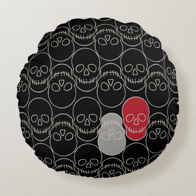 Döskallar - Fladdermus Black and Bone White Rund Kudde (Framsidan)