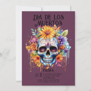 Döskallar Flowers Indigo Dia de los Muertos Party Inbjudningar