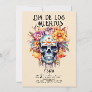 Döskallar Flowers Rosa Dia de los Muertos Party Inbjudningar