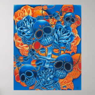 Döskallar för blå och Orange Skriv ut Poster