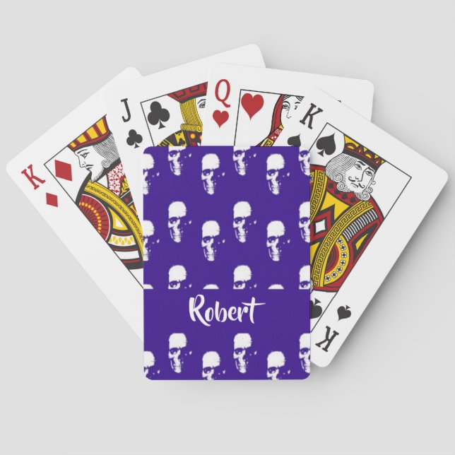 Döskallar för eget namn på blått casinokort (Baksidan)