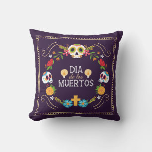 Döskallar för färgad Blommigt Dia de Muertos Dekor Kudde