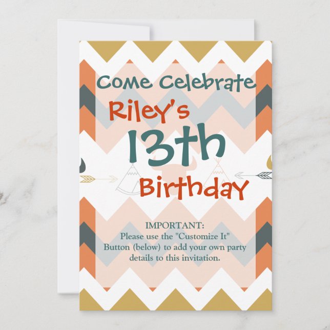 Döskallar för inhemsk amerikansk Chevron Teepee Ar Inbjudningar (Framsida)