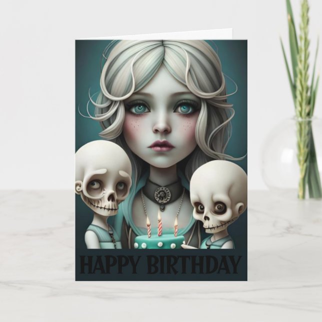 Döskallar för matdagskort, humor, goth, emo kort (Framsida)