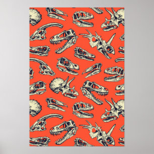 Döskallar för orange och marin dosinosaur poster