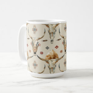 Döskallar för urbant Cream Tribal Native Feathers Kaffemugg