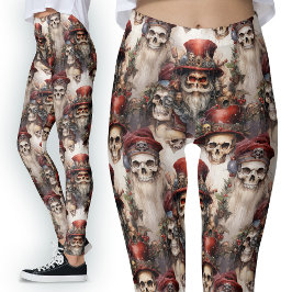 Döskallar för vattenfärg Steampunk Santa Gothic Fe Leggings