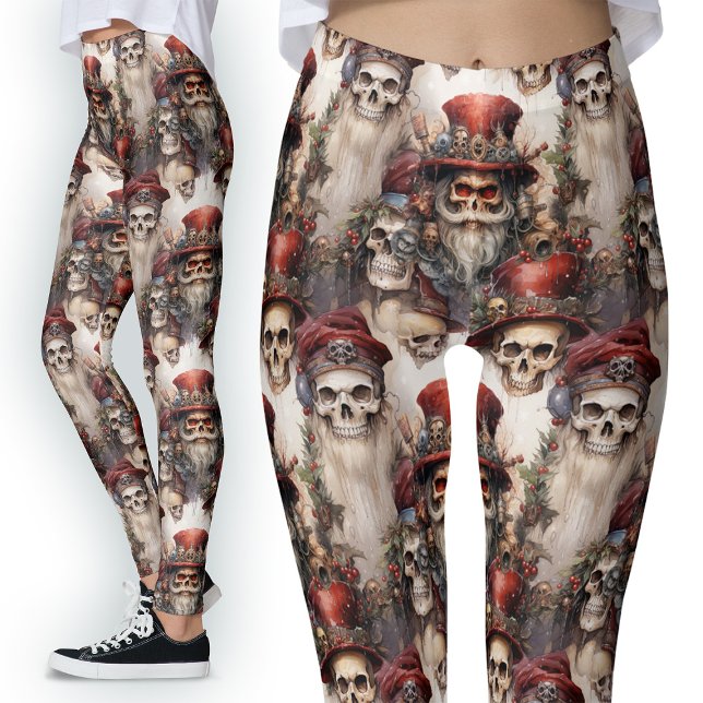 Döskallar för vattenfärg Steampunk Santa Gothic Fe Leggings (Skapare uppladdad)