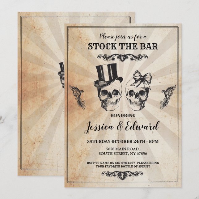 Döskallar Fylla Baren Halloween Vintage Inbjudan (Fram/baksida)