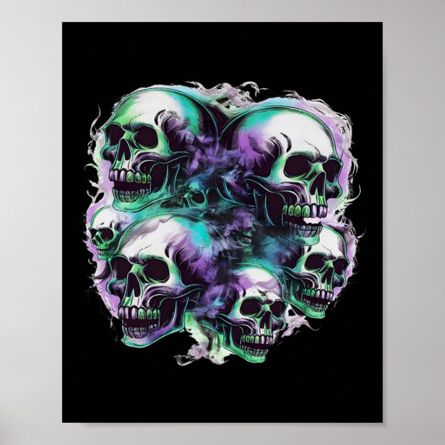 Döskallar Ghost Flies Halloween Fall Roligt Tee Poster (Framsidan)