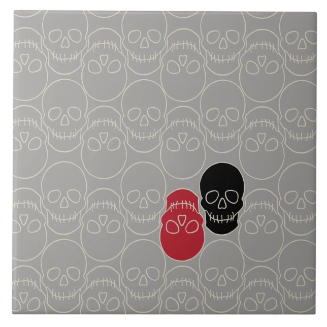 Döskallar - Ghost Grått och Bone White Kakelplatta (Framsidan)