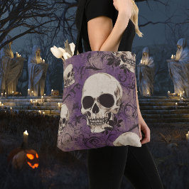 Döskallar i lila/Halloween-tema Tygkasse