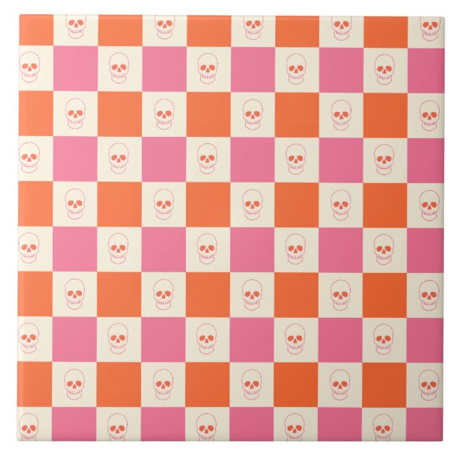 Döskallar i Rosa, Orange och kream Kakelplatta (Framsidan)