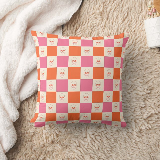 Döskallar i Rosa, Orange och kream Kudde (Filt)